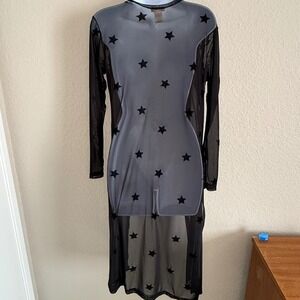 Womens Large Black Sheer Mesh Star Duster Cardigan Celestial Whimsigoth Festival